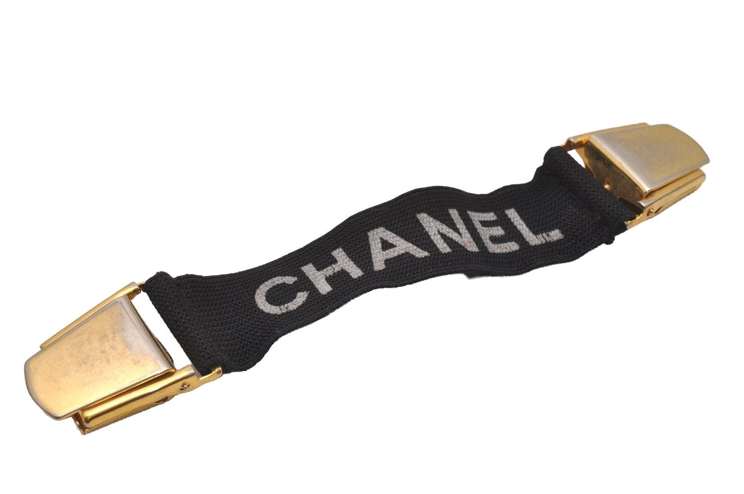 Authentic CHANEL Vintage Logo Arm Band Rubber Black 2762I