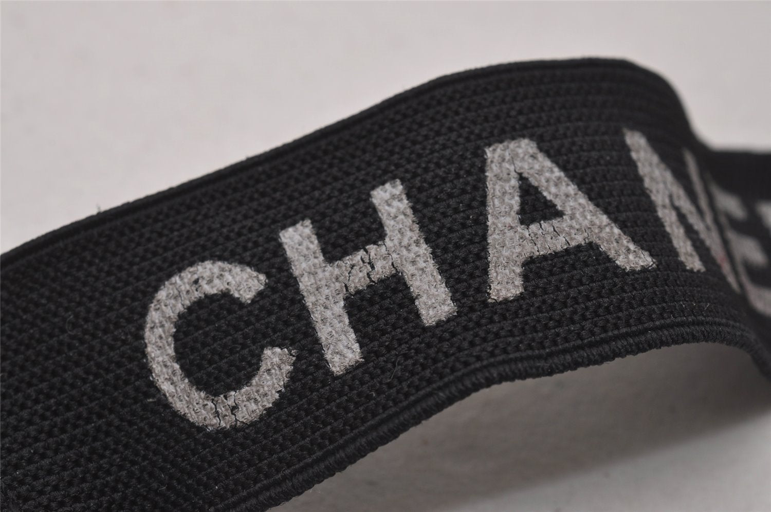 Authentic CHANEL Vintage Logo Arm Band Rubber Black 2762I