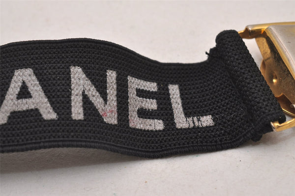 Authentic CHANEL Vintage Logo Arm Band Rubber Black 2762I