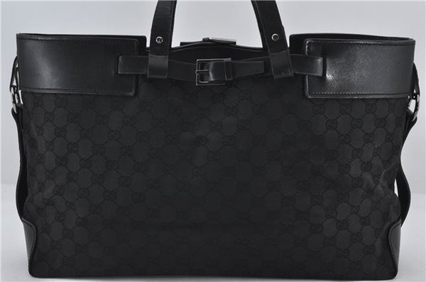 Authentic GUCCI Vintgae Tote Hand Bag Purse GG Canvas Leather 106251 Black 2763E