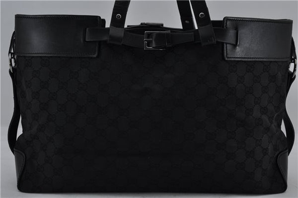 Authentic GUCCI Vintgae Tote Hand Bag Purse GG Canvas Leather 106251 Black 2763E