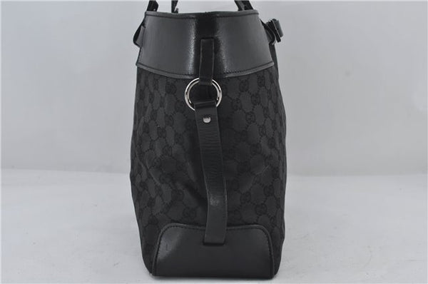 Authentic GUCCI Vintgae Tote Hand Bag Purse GG Canvas Leather 106251 Black 2763E