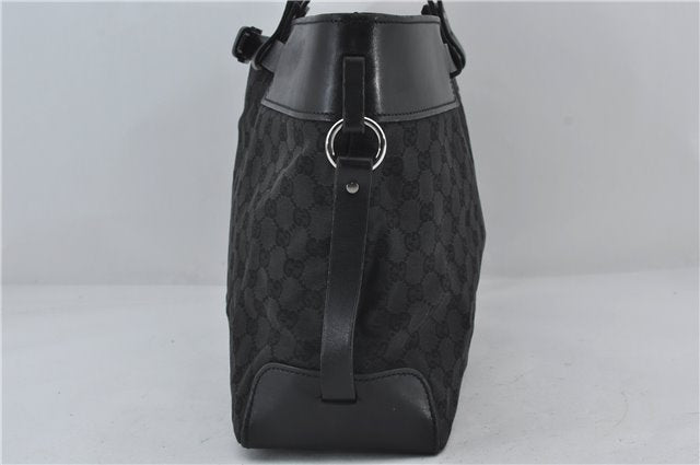 Authentic GUCCI Vintgae Tote Hand Bag Purse GG Canvas Leather 106251 Black 2763E