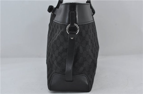 Authentic GUCCI Vintgae Tote Hand Bag Purse GG Canvas Leather 106251 Black 2763E