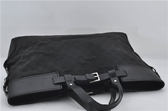 Authentic GUCCI Vintgae Tote Hand Bag Purse GG Canvas Leather 106251 Black 2763E