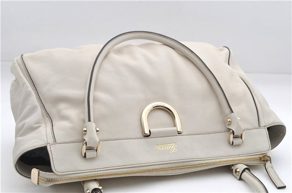 Authentic GUCCI Abbey Vintage Shoulder Tote Bag Leather 189831 White 2764E