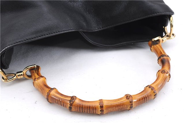 Authentic GUCCI Bamboo Vintage 2Way Shoulder Hand Bag Purse Leather Black 2766E