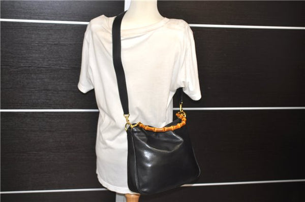 Authentic GUCCI Bamboo Vintage 2Way Shoulder Hand Bag Purse Leather Black 2766E
