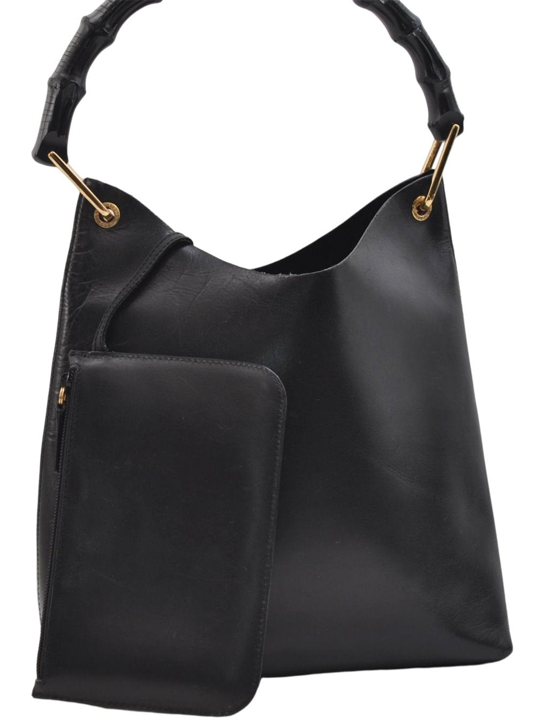 Authentic GUCCI Bamboo Vintage Shoulder Hand Bag Purse Leather Black 2767E