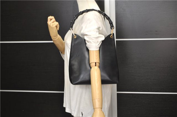 Authentic GUCCI Bamboo Vintage Shoulder Hand Bag Purse Leather Black 2767E