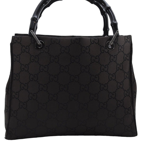 Authentic GUCCI Bamboo Vintage Hand Bag GG Nylon Leather 0021016 Brown 2769E