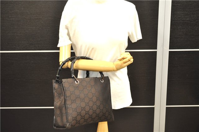 Authentic GUCCI Bamboo Vintage Hand Bag GG Nylon Leather 0021016 Brown 2769E