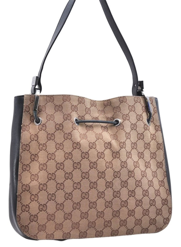 Authentic GUCCI Shoulder Hand Bag Purse GG Canvas Leather 0013748 Brown 2770E