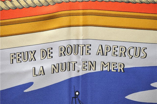 Auth HERMES Carre 90 Scarf "FEUX DE RPUTE APERCUS LA NUIT" Silk Orange 2771D