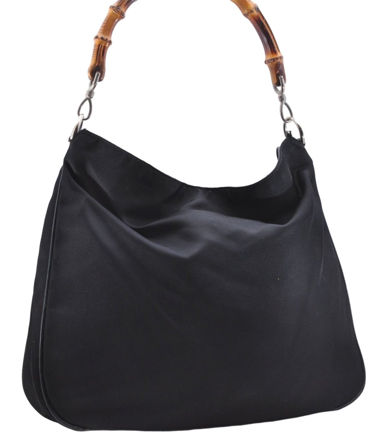 Authentic GUCCI Bamboo Vintage Shoulder Tote Bag Nylon Enamel Black 2771E
