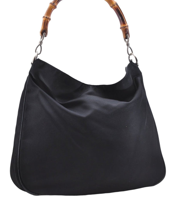 Authentic GUCCI Bamboo Vintage Shoulder Tote Bag Nylon Enamel Black 2771E