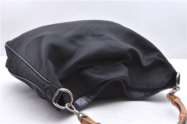 Authentic GUCCI Bamboo Vintage Shoulder Tote Bag Nylon Enamel Black 2771E