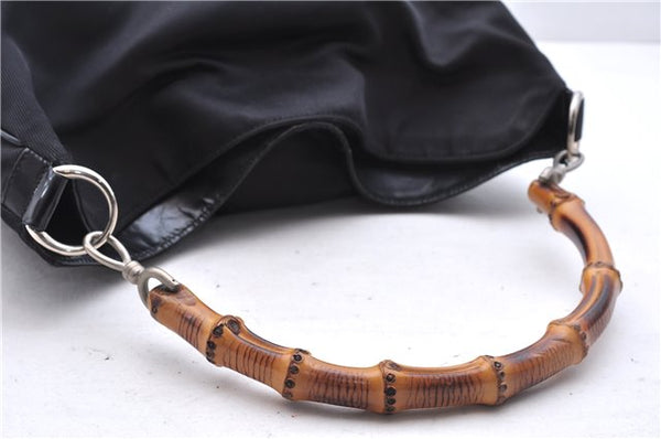 Authentic GUCCI Bamboo Vintage Shoulder Tote Bag Nylon Enamel Black 2771E