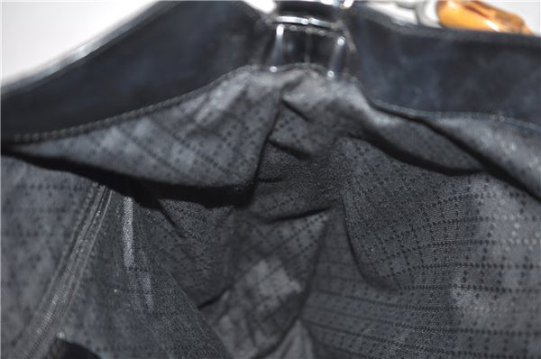 Authentic GUCCI Bamboo Vintage Shoulder Tote Bag Nylon Enamel Black 2771E