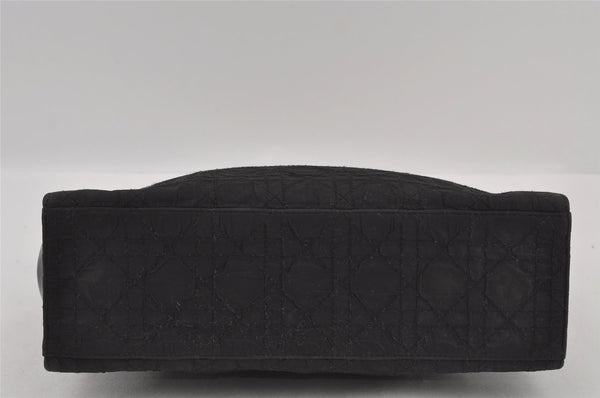 Authentic Christian Dior Lady Dior Cannage Nylon Enamel Hand Bag Black 2772I