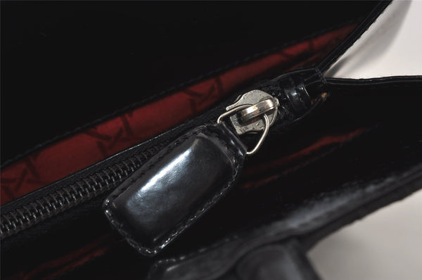 Authentic Christian Dior Lady Dior Cannage Nylon Enamel Hand Bag Black 2772I