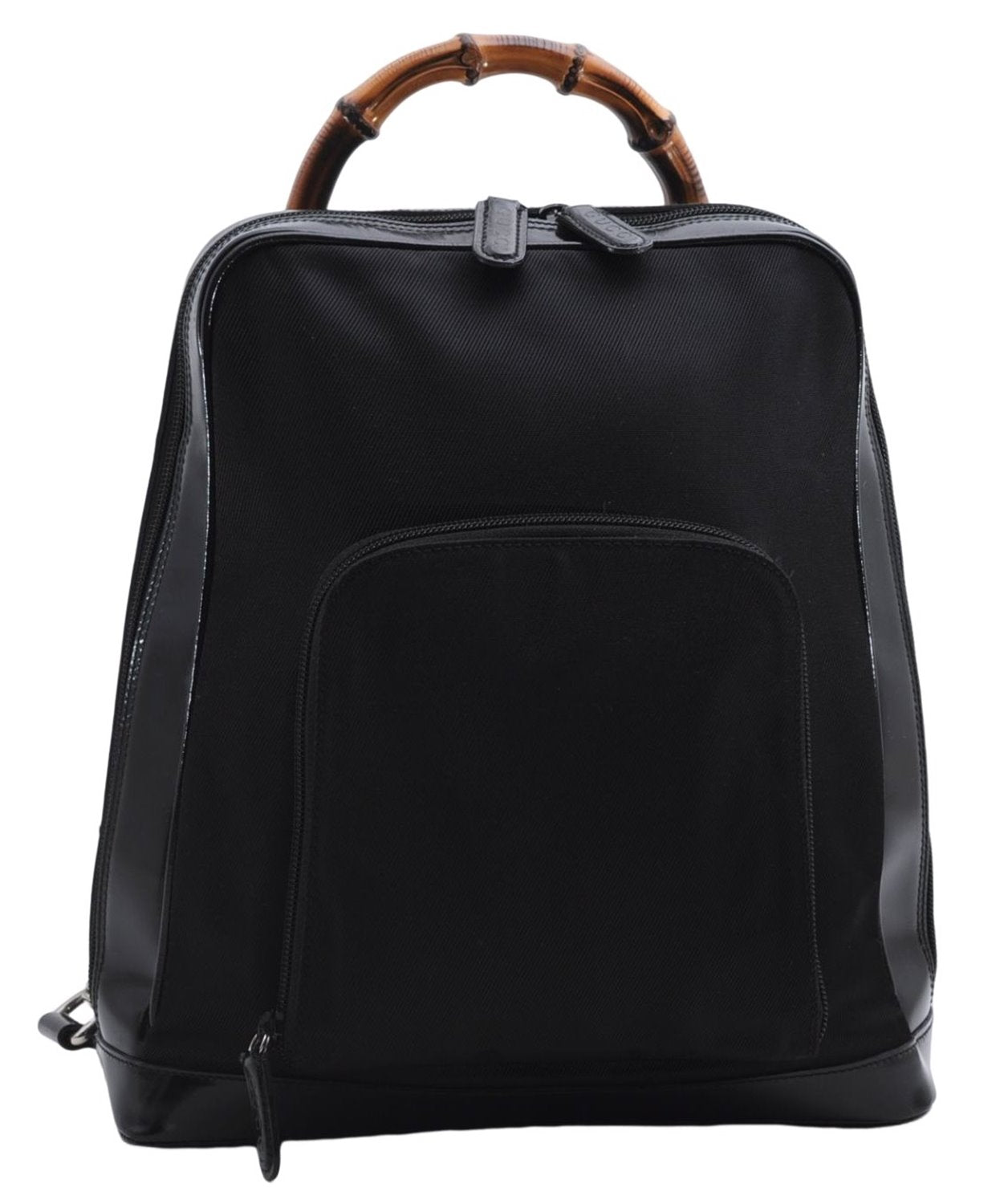 Authentic GUCCI Bamboo Vintage Shoulder Hand Bag Nylon Leather Black 2774E