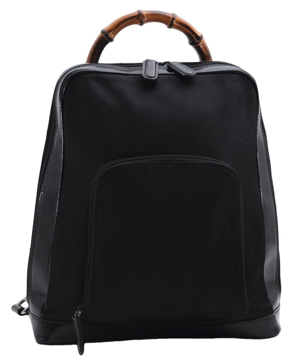 Authentic GUCCI Bamboo Vintage Shoulder Hand Bag Nylon Leather Black 2774E