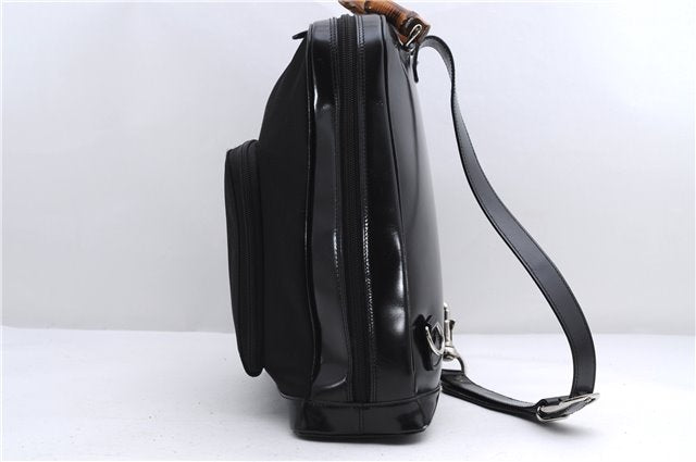 Authentic GUCCI Bamboo Vintage Shoulder Hand Bag Nylon Leather Black 2774E