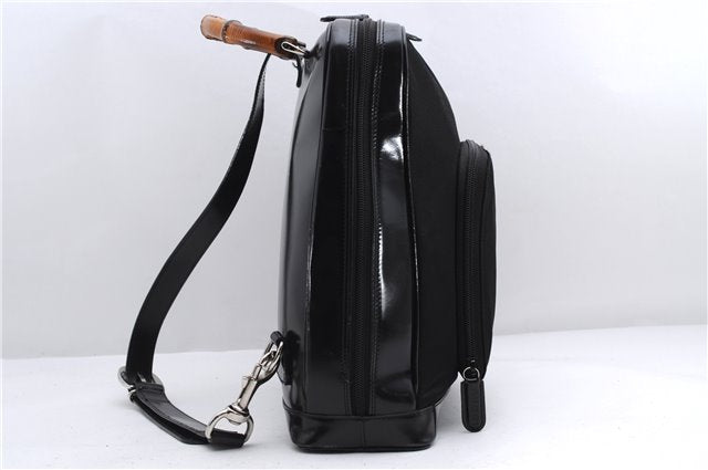 Authentic GUCCI Bamboo Vintage Shoulder Hand Bag Nylon Leather Black 2774E
