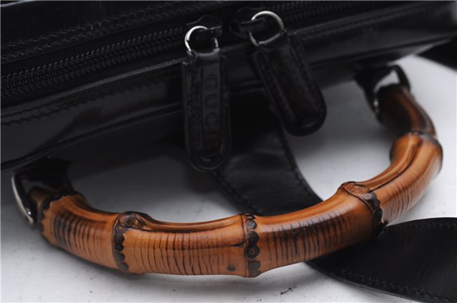 Authentic GUCCI Bamboo Vintage Shoulder Hand Bag Nylon Leather Black 2774E