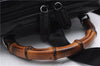 Authentic GUCCI Bamboo Vintage Shoulder Hand Bag Nylon Leather Black 2774E