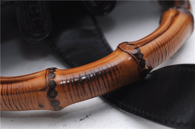 Authentic GUCCI Bamboo Vintage Shoulder Hand Bag Nylon Leather Black 2774E