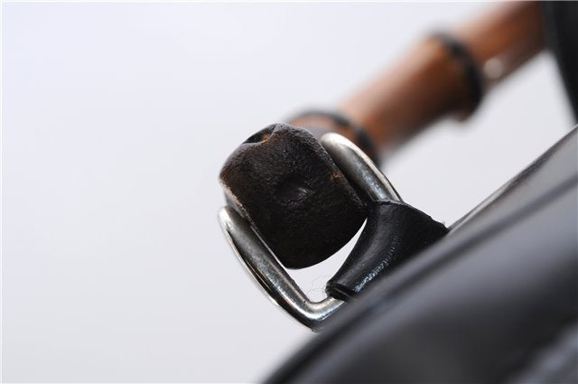 Authentic GUCCI Bamboo Vintage Shoulder Hand Bag Nylon Leather Black 2774E