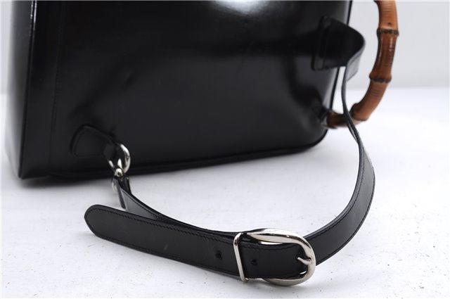 Authentic GUCCI Bamboo Vintage Shoulder Hand Bag Nylon Leather Black 2774E