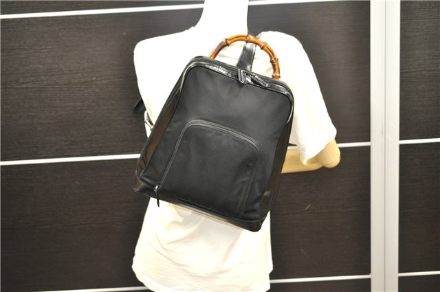 Authentic GUCCI Bamboo Vintage Shoulder Hand Bag Nylon Leather Black 2774E
