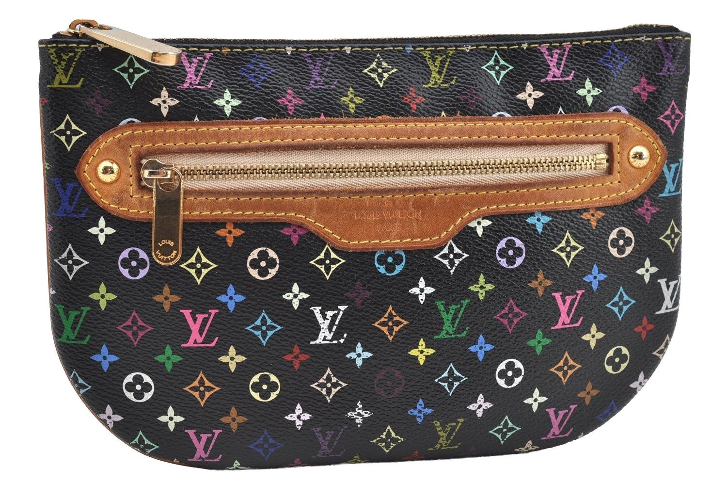 Auth Louis Vuitton Monogram Multicolor Pochette GM Pouch Black M60030 LV 2774I