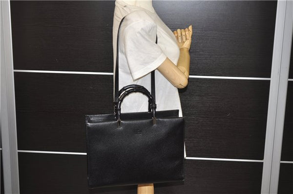 Authentic GUCCI Bamboo 2Way Shoulder Tote Bag Leather 0021034 Black 2775E