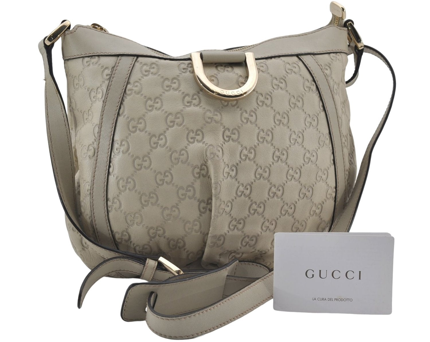 Authentic GUCCI Abbey Guccissima Shoulder Cross Body Bag GG Leather Ivory 2776E