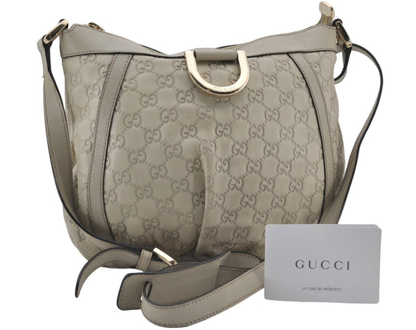 Authentic GUCCI Abbey Guccissima Shoulder Cross Body Bag GG Leather Ivory 2776E