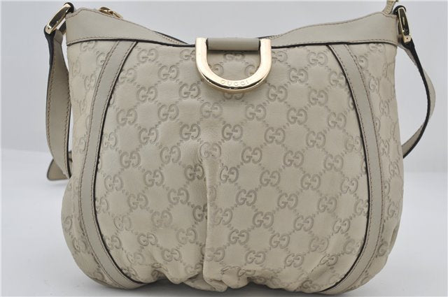 Authentic GUCCI Abbey Guccissima Shoulder Cross Body Bag GG Leather Ivory 2776E