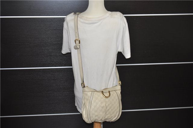 Authentic GUCCI Abbey Guccissima Shoulder Cross Body Bag GG Leather Ivory 2776E