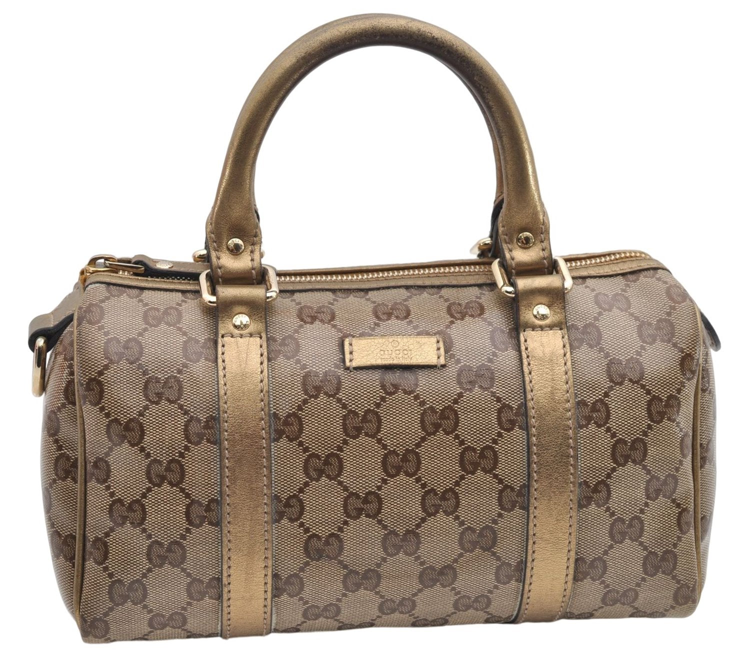 Authentic GUCCI GG Crystal Hand Mini Boston Bag PVC Leather 193604 Brown 2777E