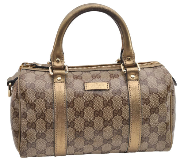 Authentic GUCCI GG Crystal Hand Mini Boston Bag PVC Leather 193604 Brown 2777E