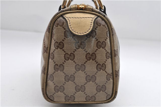 Authentic GUCCI GG Crystal Hand Mini Boston Bag PVC Leather 193604 Brown 2777E
