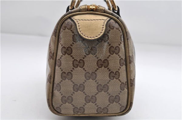 Authentic GUCCI GG Crystal Hand Mini Boston Bag PVC Leather 193604 Brown 2777E