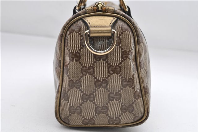 Authentic GUCCI GG Crystal Hand Mini Boston Bag PVC Leather 193604 Brown 2777E
