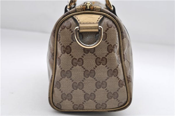 Authentic GUCCI GG Crystal Hand Mini Boston Bag PVC Leather 193604 Brown 2777E