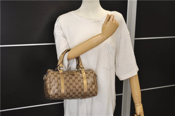 Authentic GUCCI GG Crystal Hand Mini Boston Bag PVC Leather 193604 Brown 2777E