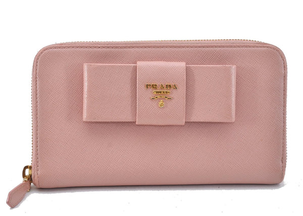 Authentic PRADA Saffiano Ribbon Leather Long Wallet Purse Pink 2777F