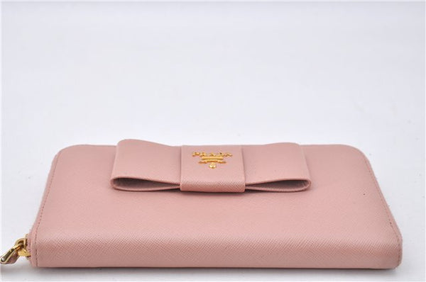 Authentic PRADA Saffiano Ribbon Leather Long Wallet Purse Pink 2777F